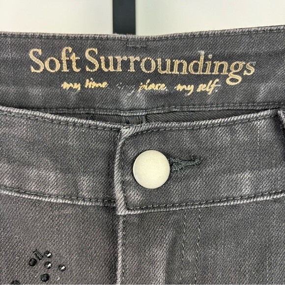 Soft Surroundings Rhinestone Front Jeans Womens 10P Black High Rise Skinny Pants - Picture 7 of 11